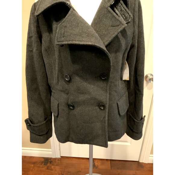 Michael Kors Black Wool Double Breasted Pea Coat, Size 12 - Picture 3 of 7